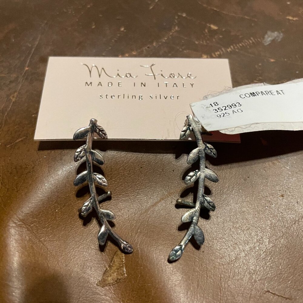 Sterling Silver Earrings Branches w/ Leaves Made in Italy
